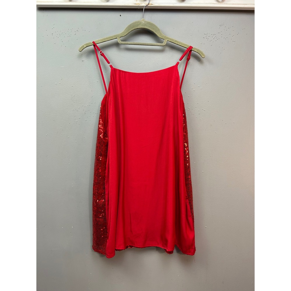 Oddi Camisole Women Large Red Sequin Front Tank Top Shiny Party Festival - Picture 2 of 8